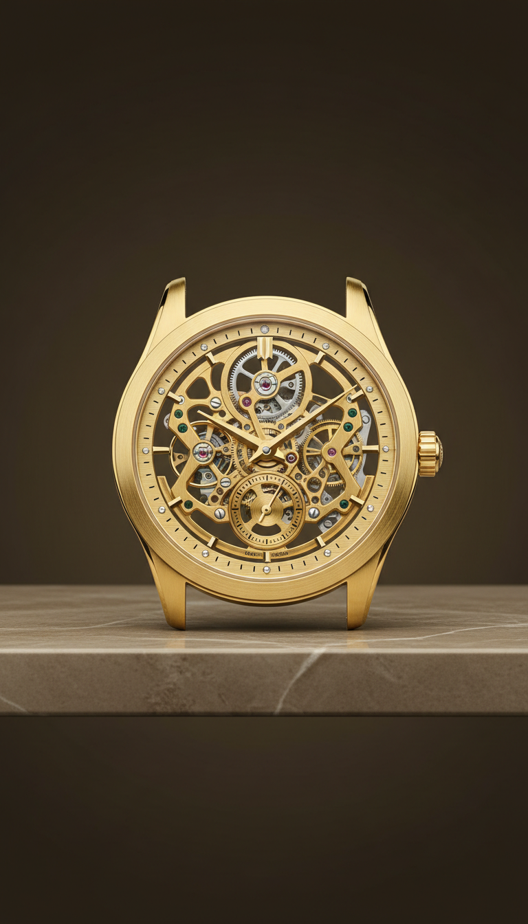 18K Gold Skeleton-Dial Luxury Watch