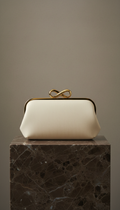 Ivory Calfskin Clutch with Gold Clasp