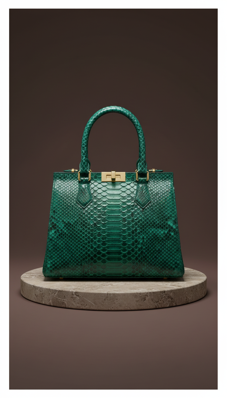 Emerald Python Skin Top-Handle Bag
